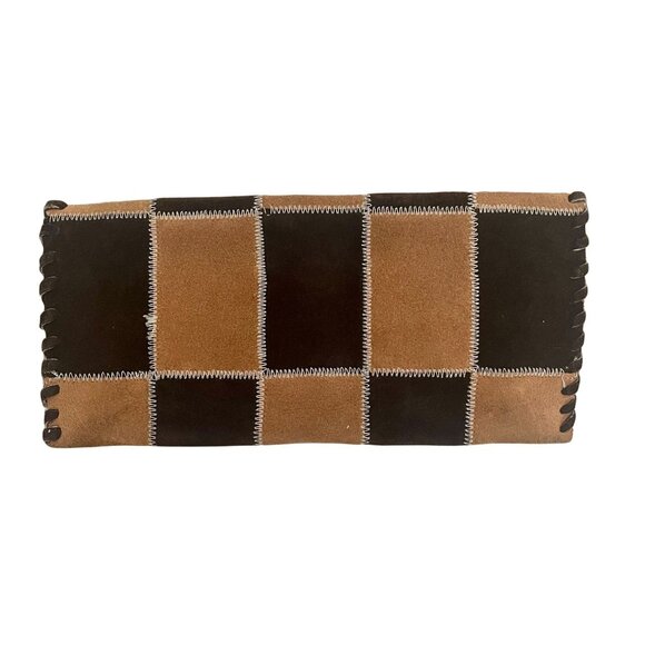 Vintage Brown Leather Patchwork Wallet Clutch - Picture 2 of 3